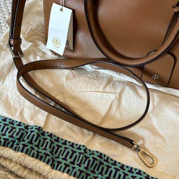 Tory Burch Tigers Eye Brown Saffiano Leather Robinson Mini Double-Zip Tote - Picture 7 of 17